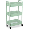 Green 3‑Tier Rolling Metal Storage Cart