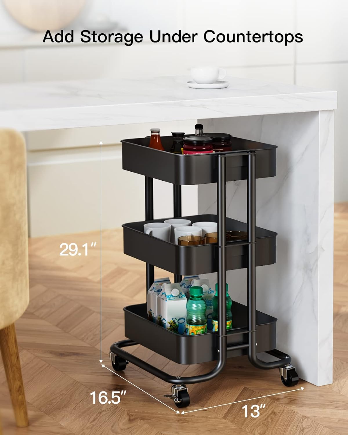 3‑Tier Metal Rolling Cart
