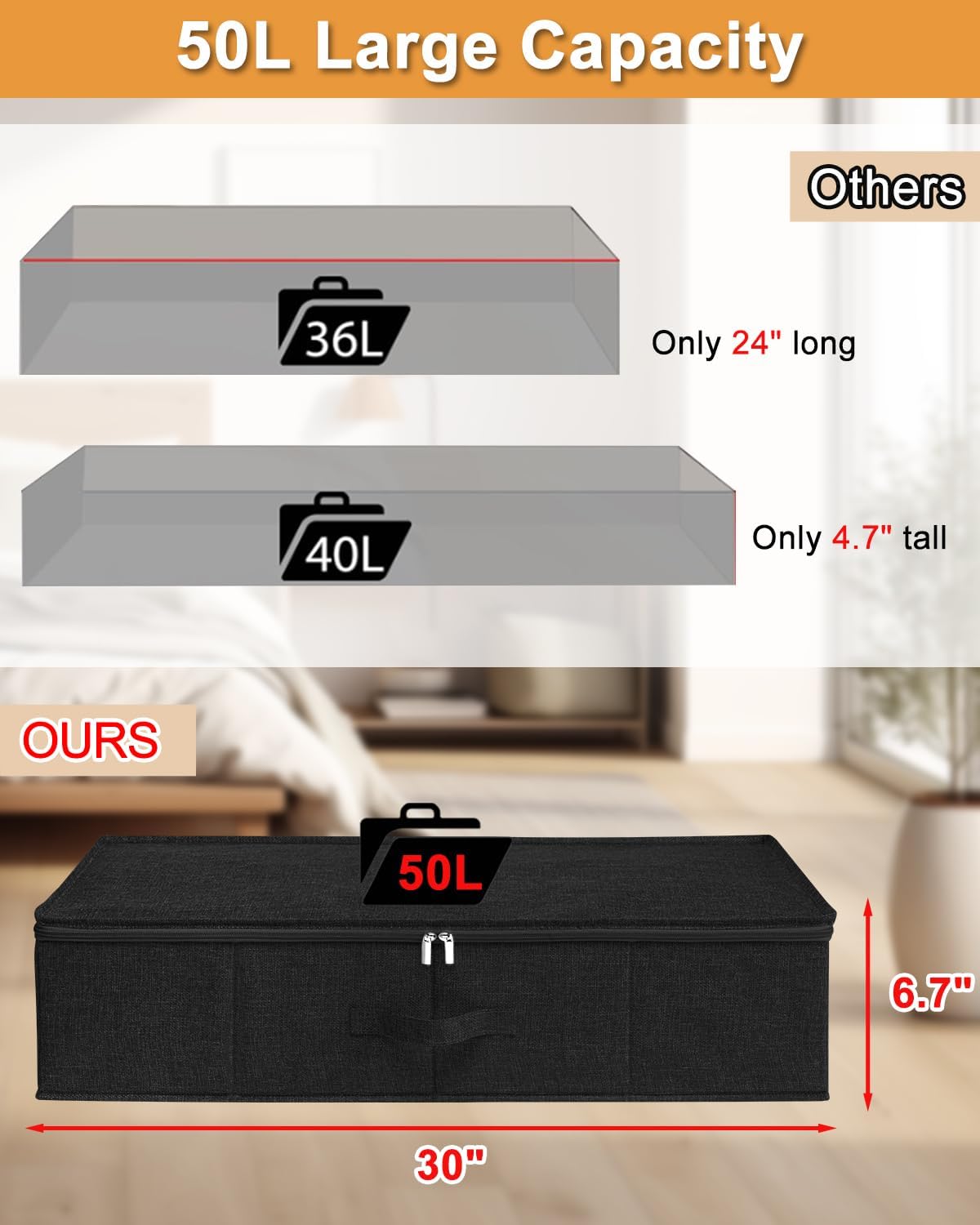 Black 2‑Pack 6.7‑Inch Under‑Bed Storage Bins