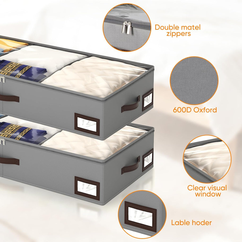 Grey 2‑Pack Under‑Bed Bins With Dividers