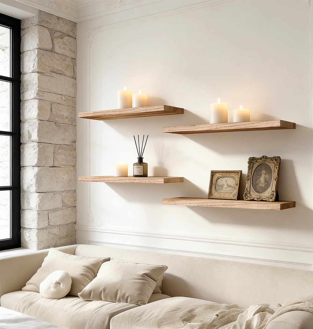 7‑Inch Rustic Floating Wood Shelves Set‑of‑6
