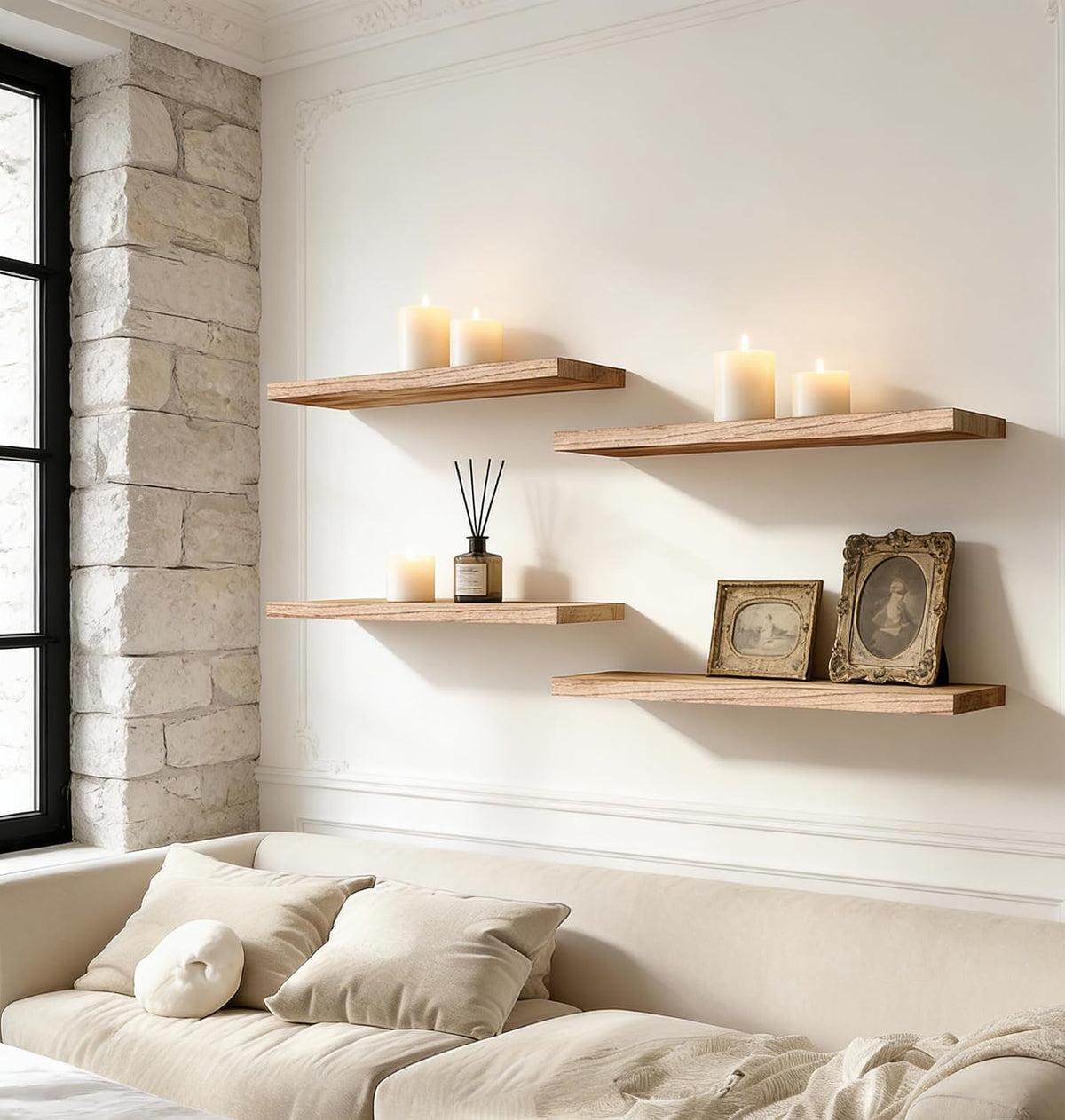 7‑Inch Rustic Floating Wood Shelves Set‑of‑6