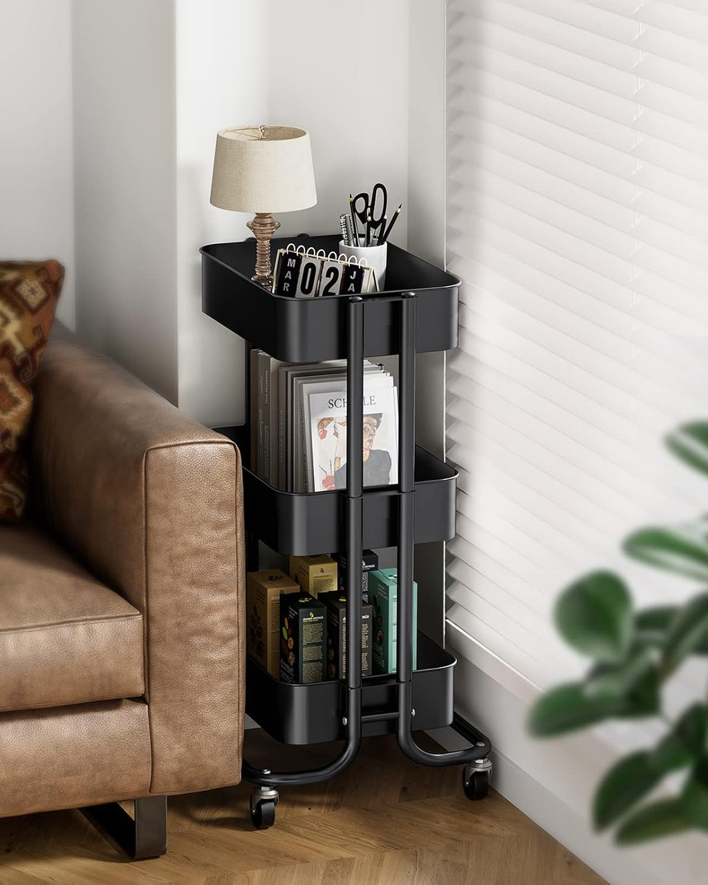 3‑Tier Metal Rolling Cart