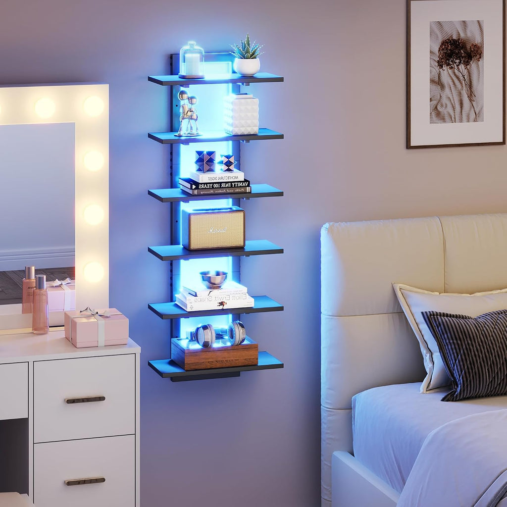 6‑Tier Vertical Floating Wall Shelf With RGB Lights
