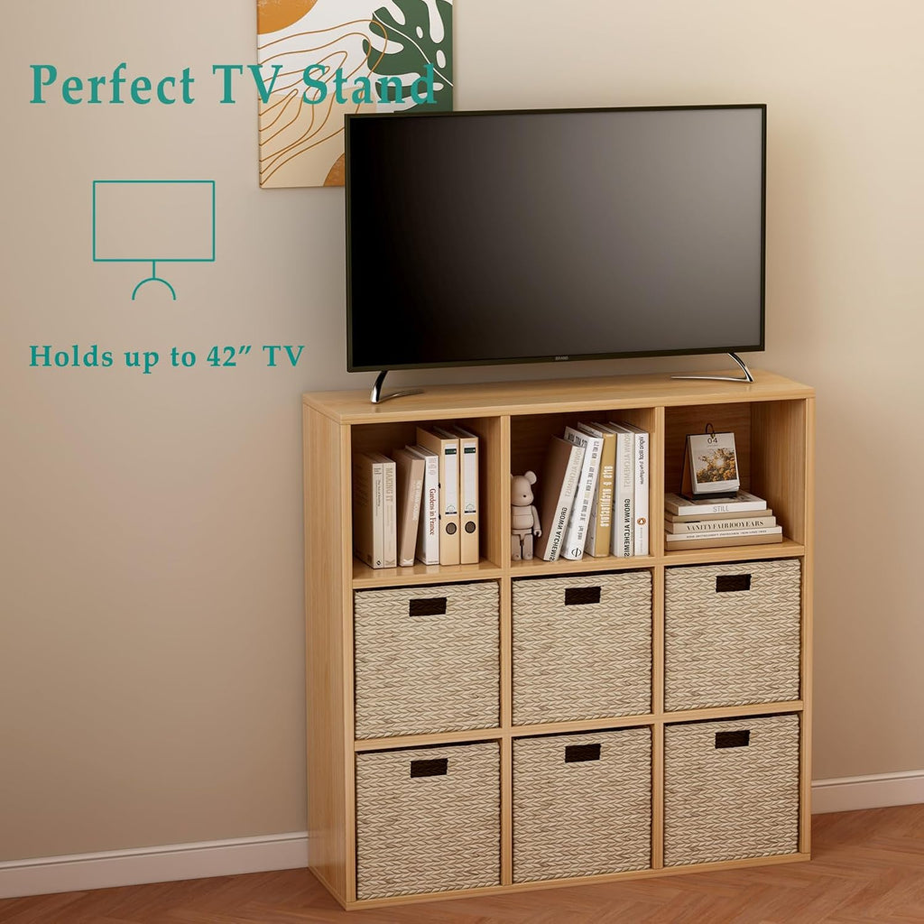 9-Cube Storage Shelf Bookcase, Oak