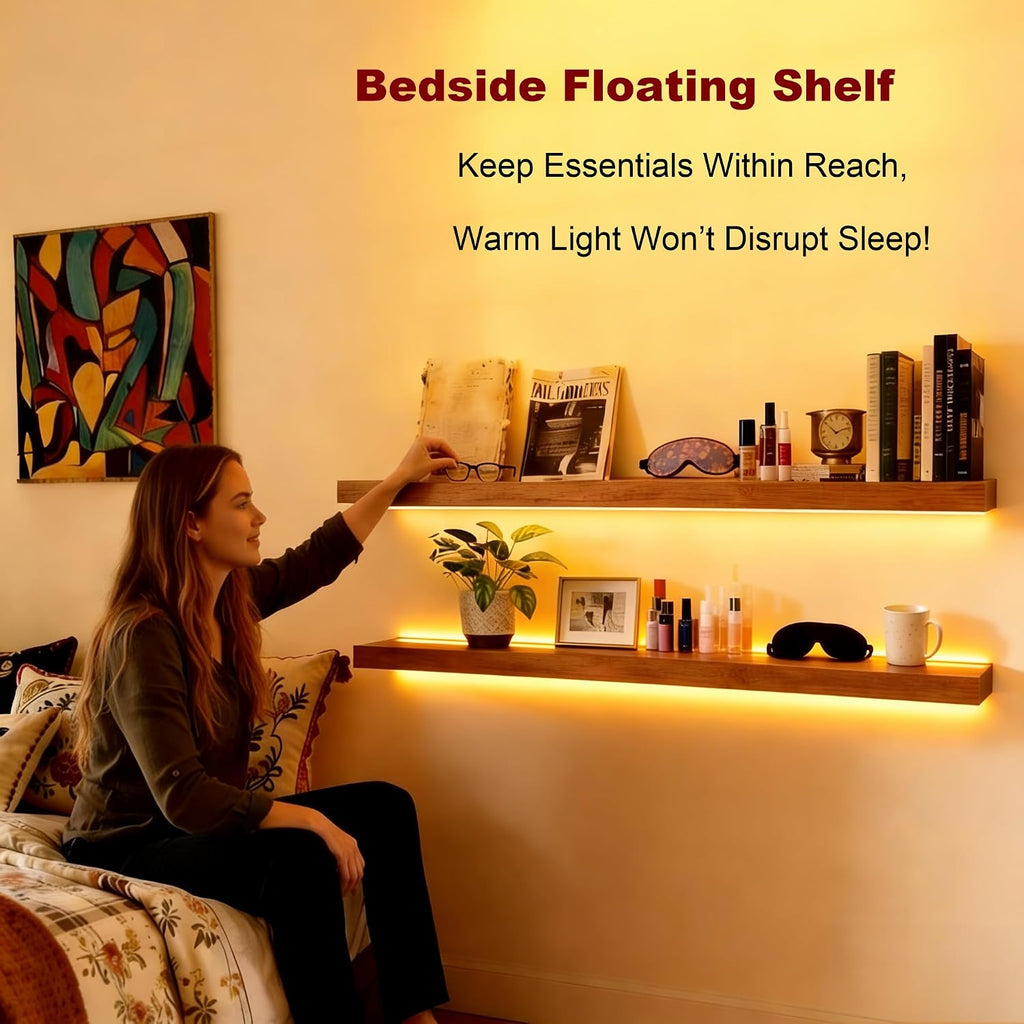 Walnut 36‑Inch Floating Shelves With Led Light