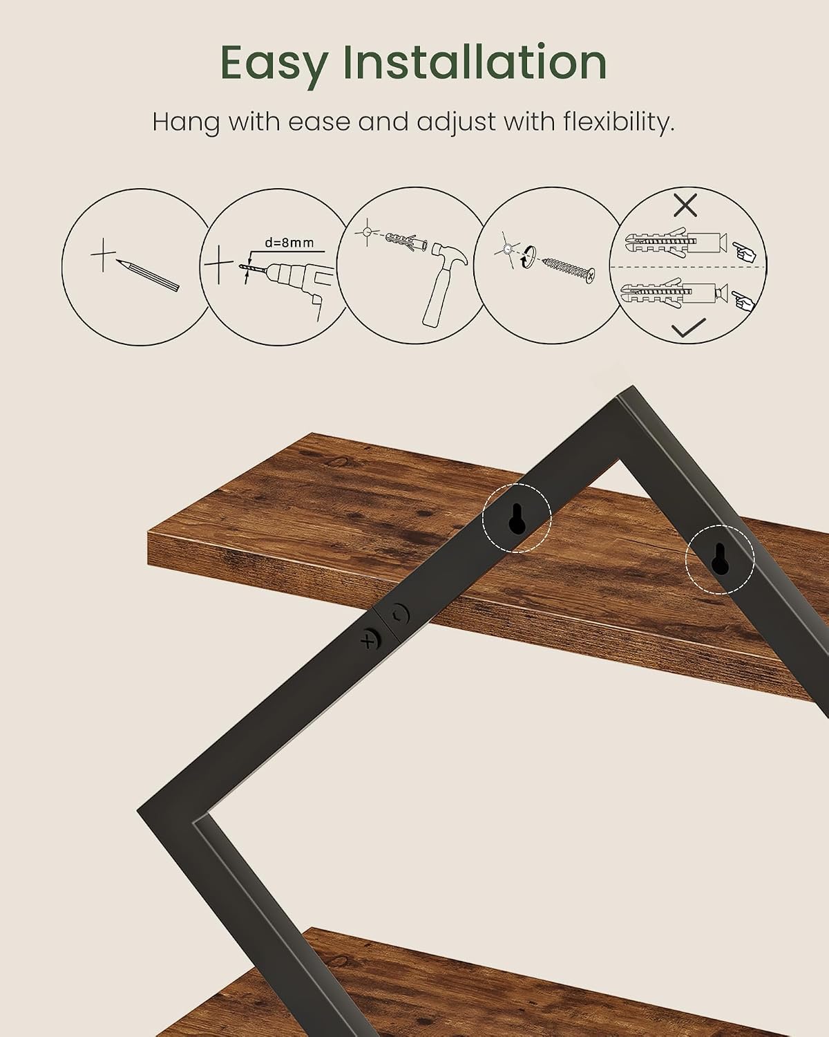 Rustic‑Brown 2‑Tier Floating Shelves Set‑of‑2
