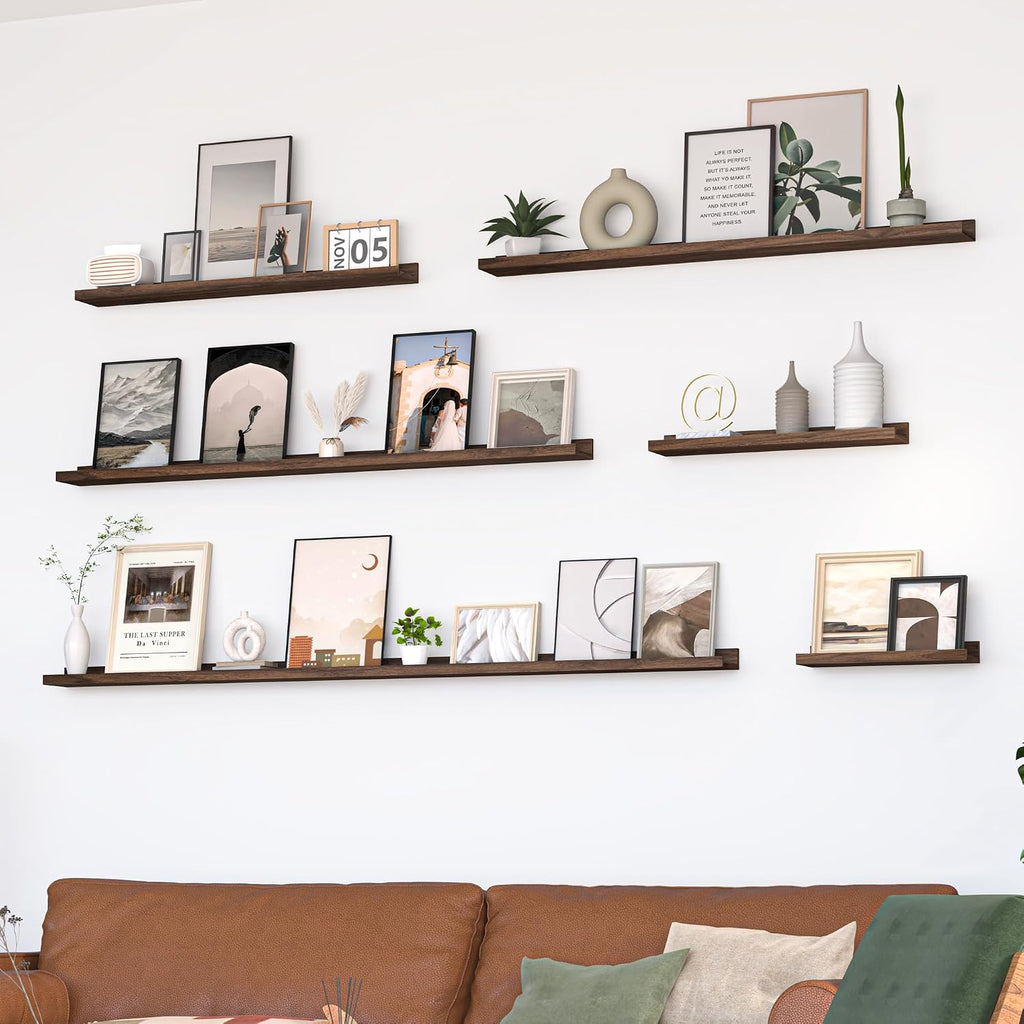 Walnut 36‑Inch Picture Ledge Shelves Set‑of‑2