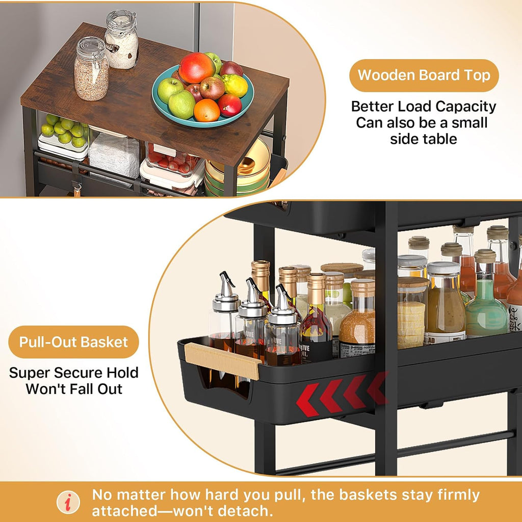 Black Slim Rolling Storage Cart