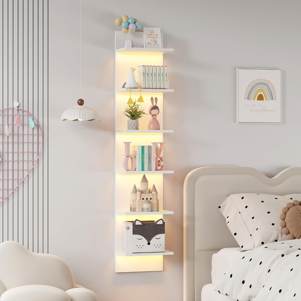 White 6‑Tier Floating Wall Shelf With RGB LED