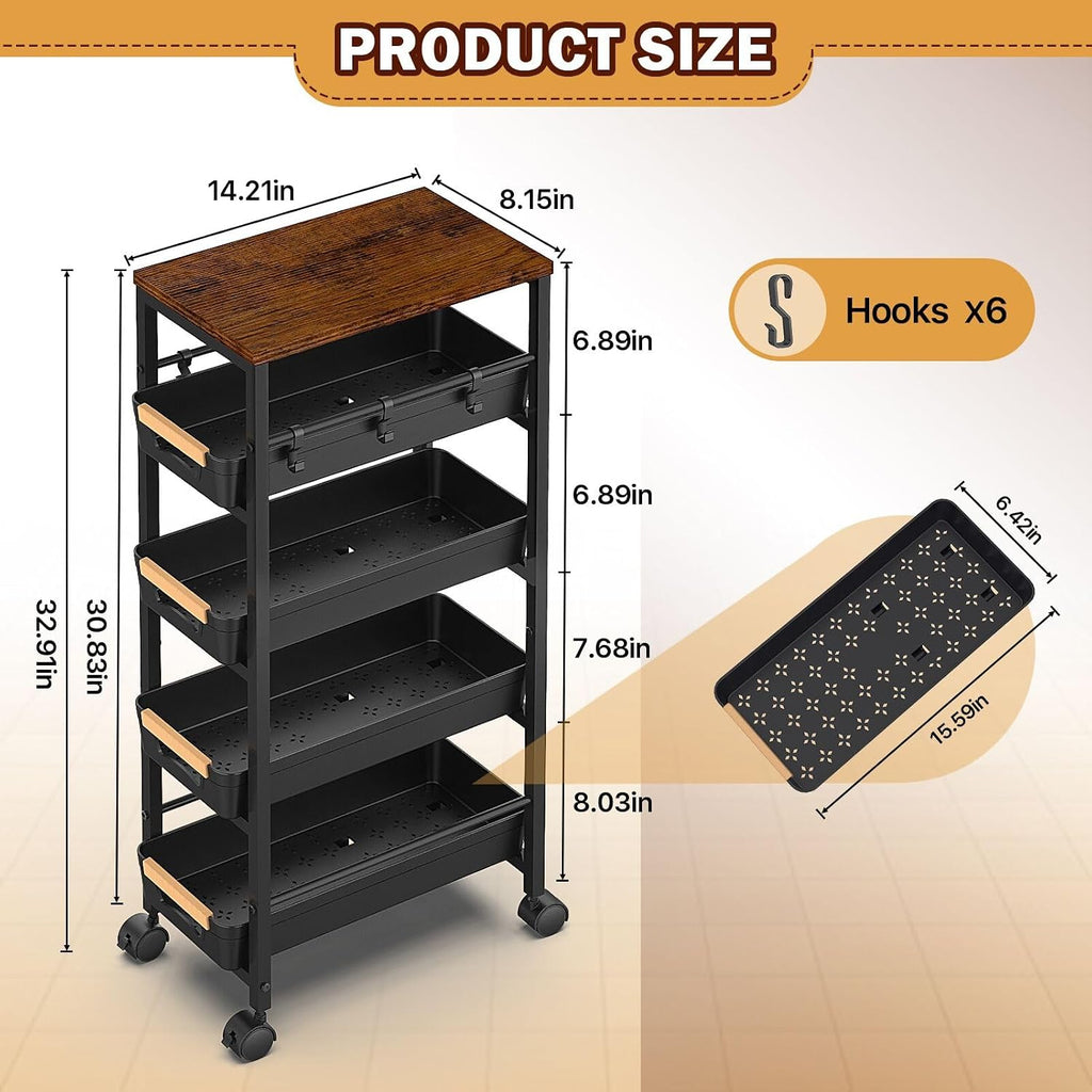 Black Slim Rolling Storage Cart