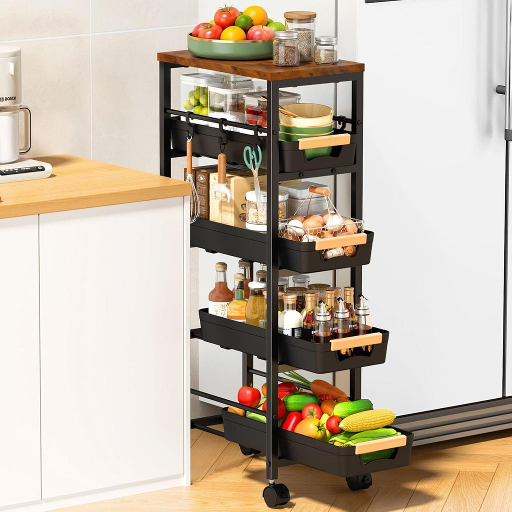 Black Slim Rolling Storage Cart