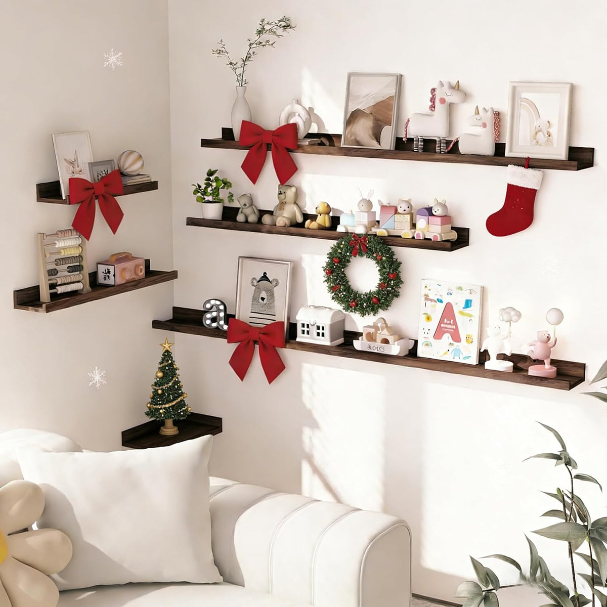 Walnut 36‑Inch Picture Ledge Shelves Set‑of‑2