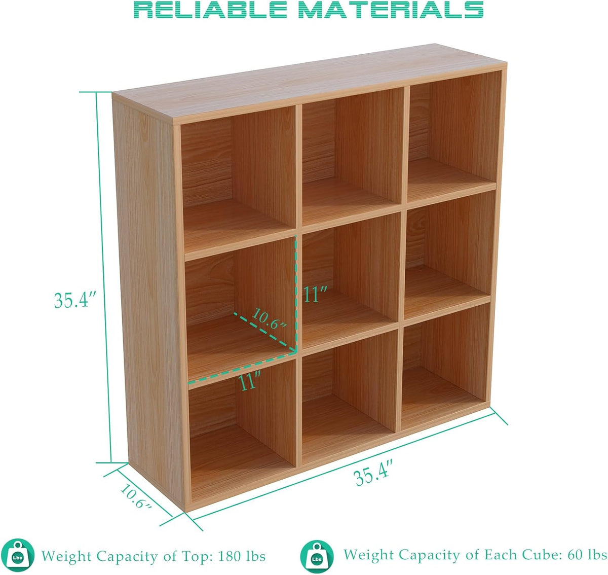 9-Cube Storage Shelf Bookcase, Oak