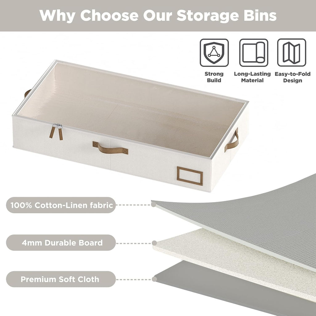 Beige 2‑Pack Collapsible Under‑Bed Storage Bins