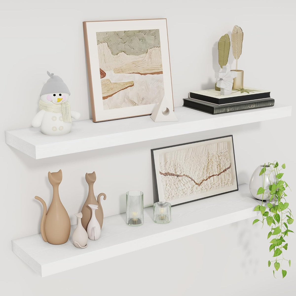 White Deep Floating Wood Shelves Set‑of‑2