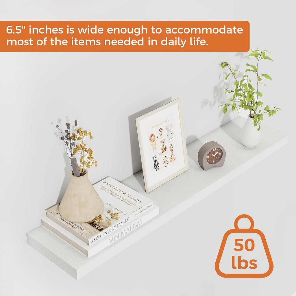 White Deep Floating Wood Shelves Set‑of‑2