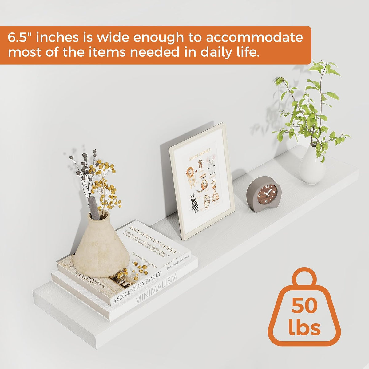 White Deep Floating Wood Shelves Set‑of‑2