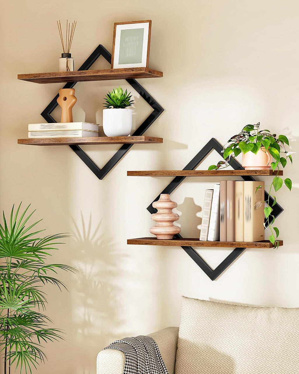 Rustic‑Brown 2‑Tier Floating Shelves Set‑of‑2