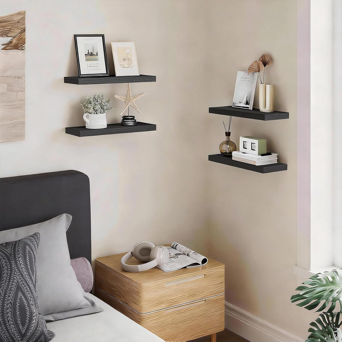 Black 15.7‑Inch Floating Shelves Set‑of‑4