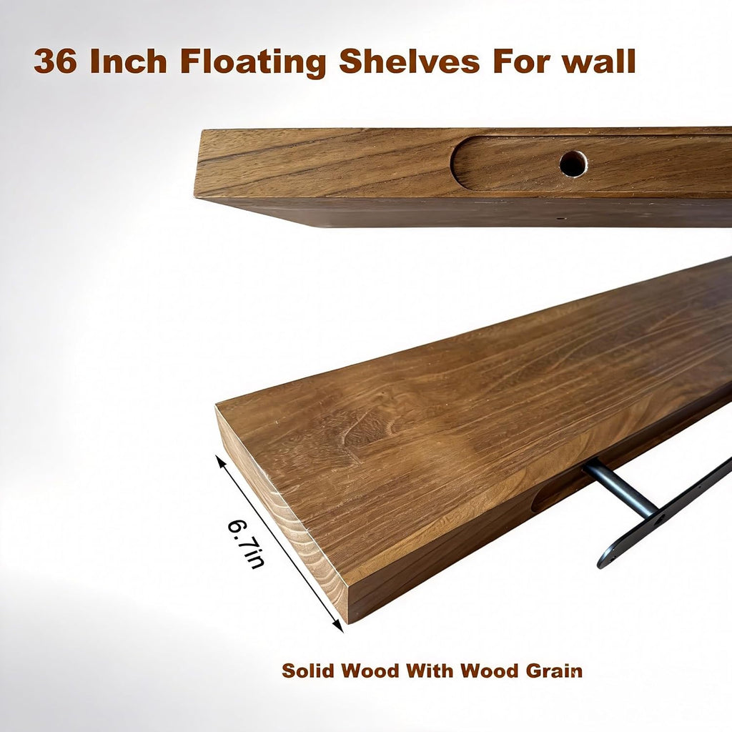 Walnut 36‑Inch Floating Shelves With Led Light
