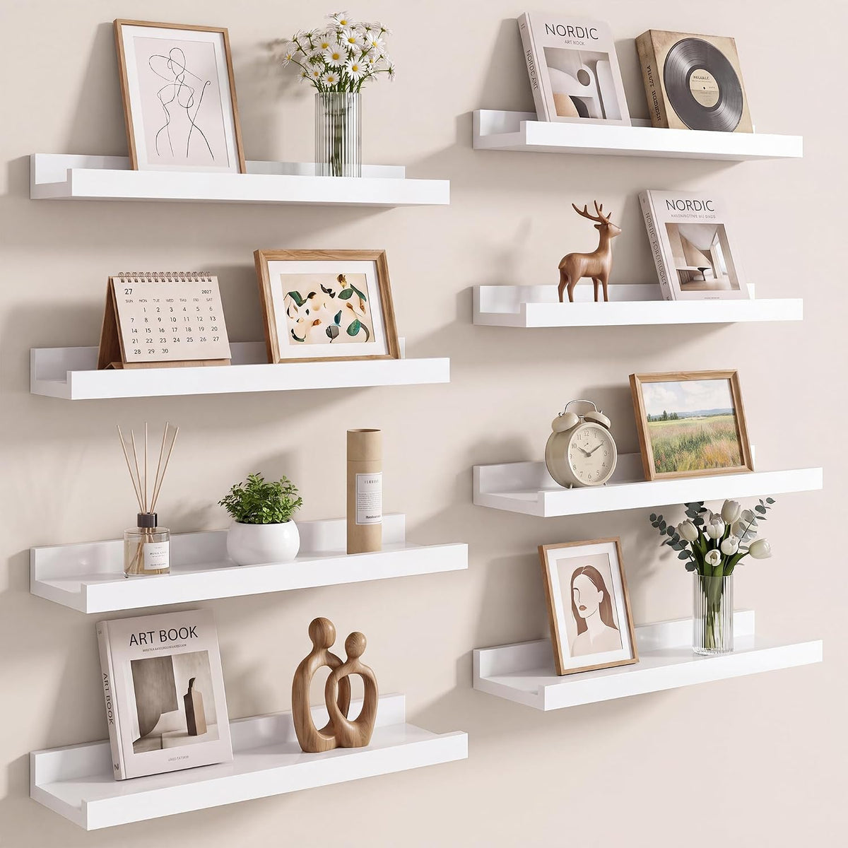 White 16‑Inch Picture Ledge Shelves Set‑of‑8