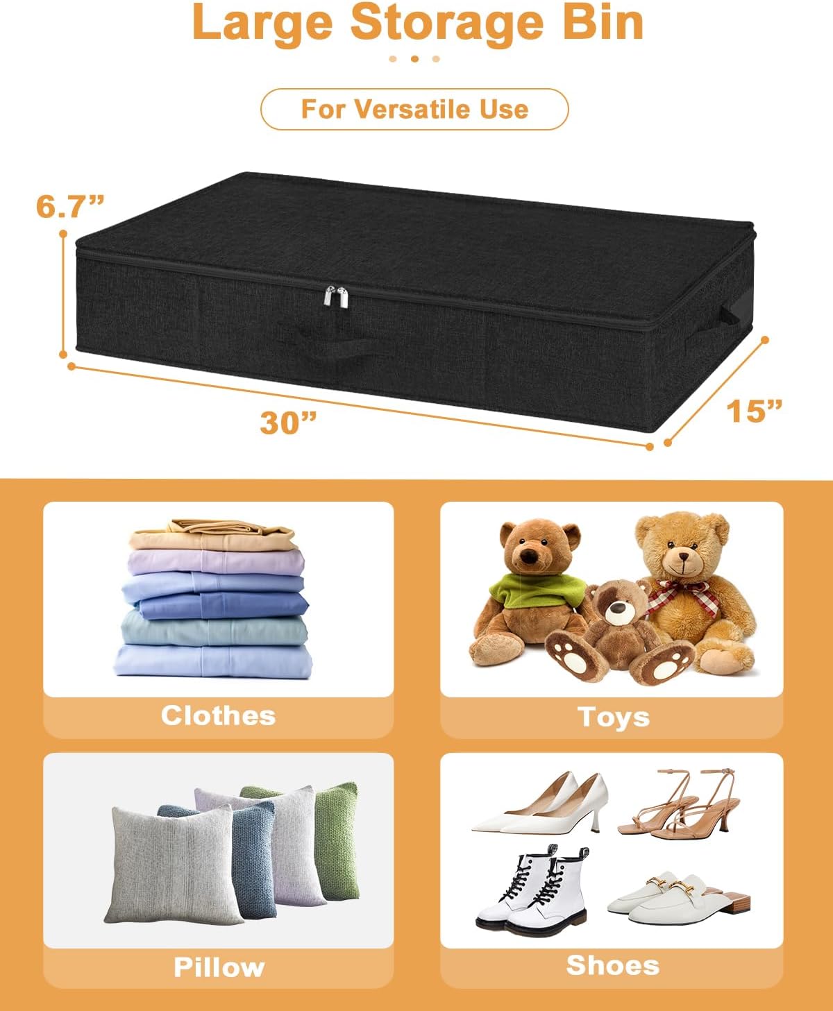 Black 2‑Pack 6.7‑Inch Under‑Bed Storage Bins