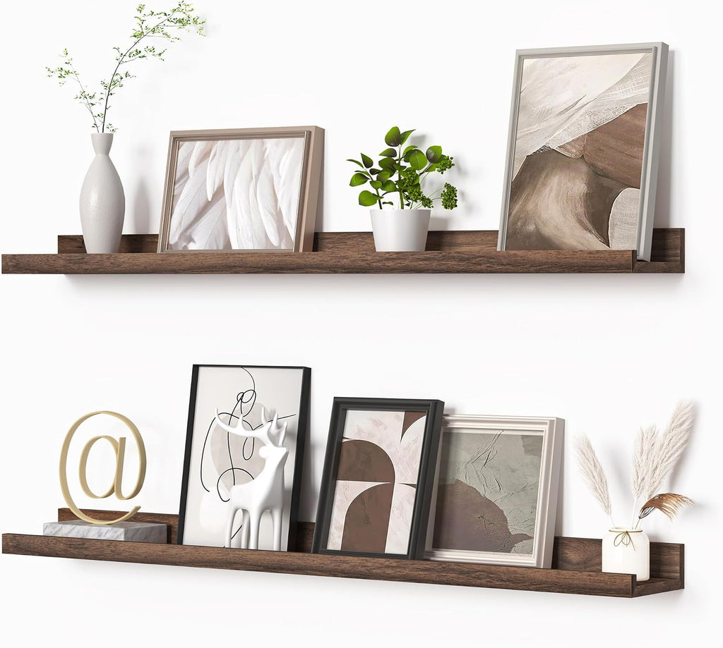 Walnut 36‑Inch Picture Ledge Shelves Set‑of‑2