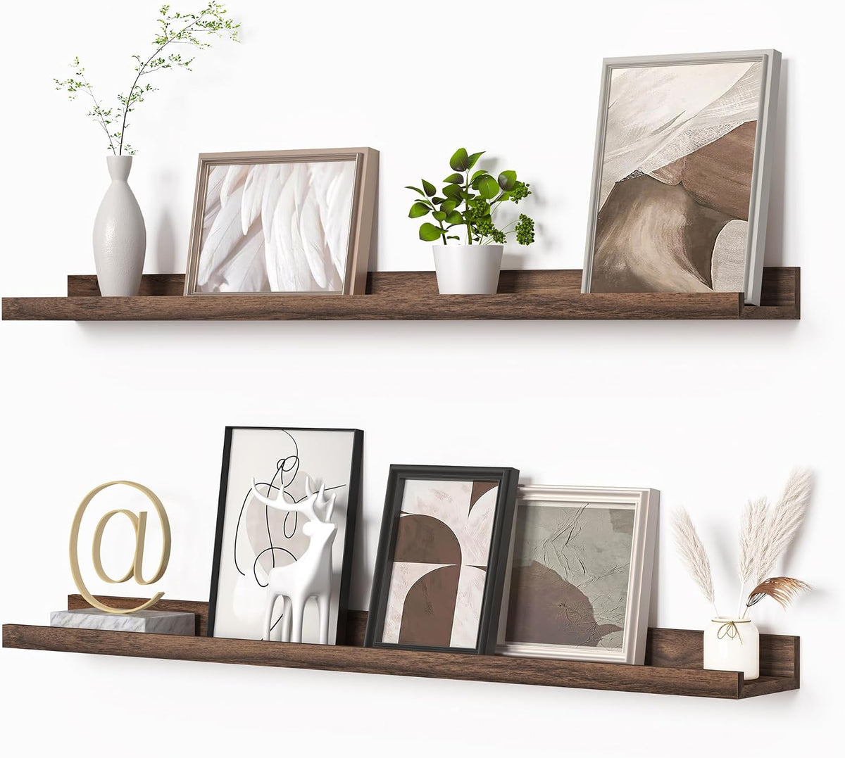 Walnut 36‑Inch Picture Ledge Shelves Set‑of‑2