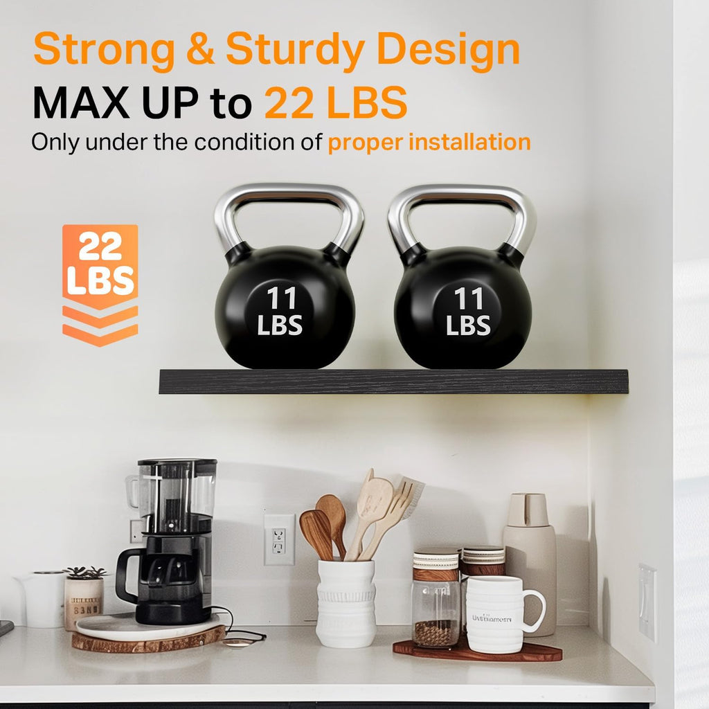Black 15.7‑Inch Floating Shelves Set‑of‑4
