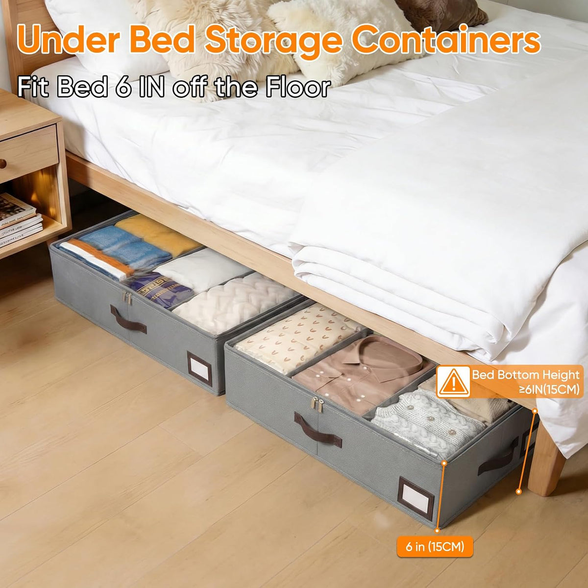 Grey 2‑Pack Under‑Bed Bins With Dividers
