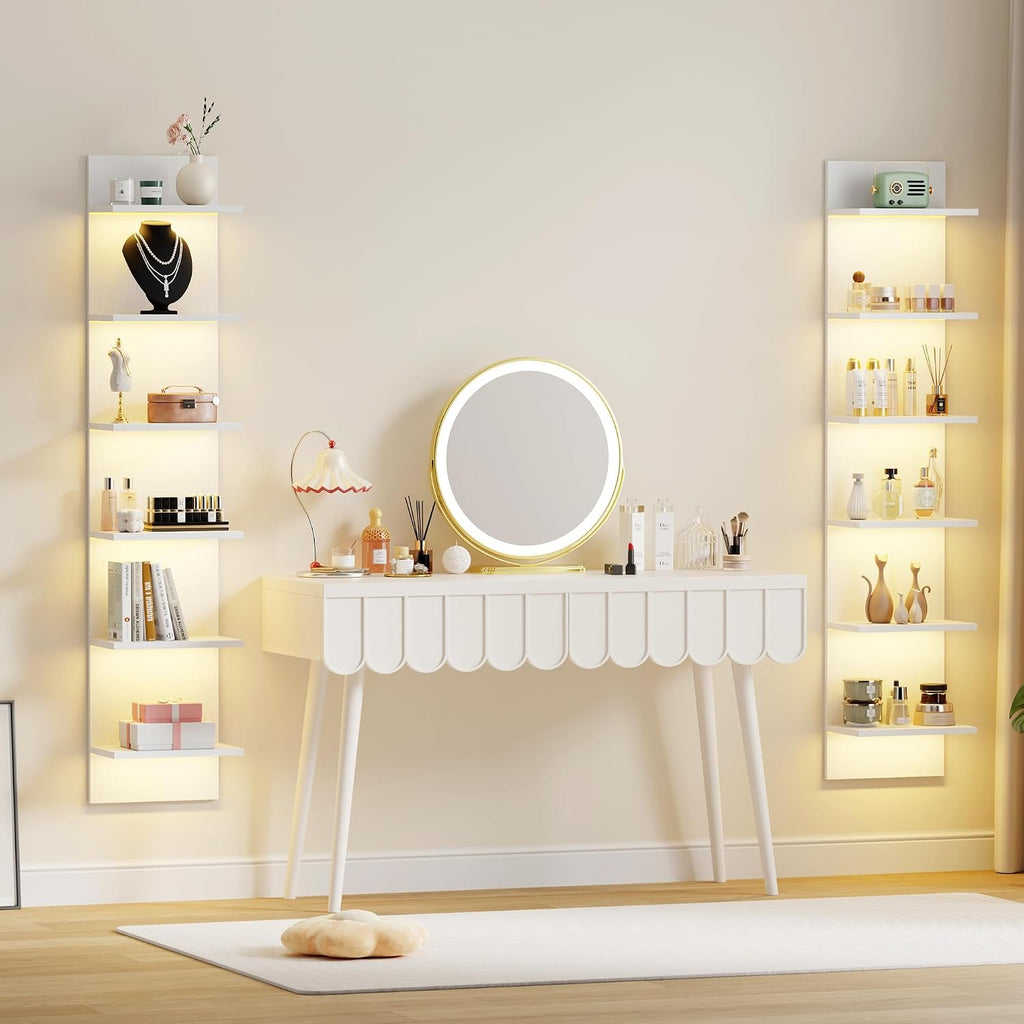White 6‑Tier Floating Wall Shelf With RGB LED
