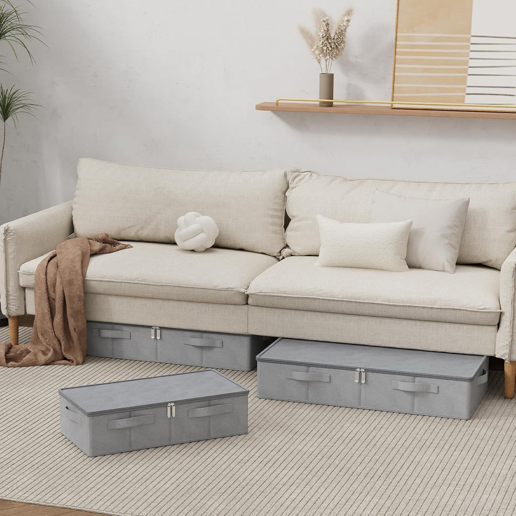 Grey 2‑Pack Under‑Bed Fabric Storage Boxes With Lids