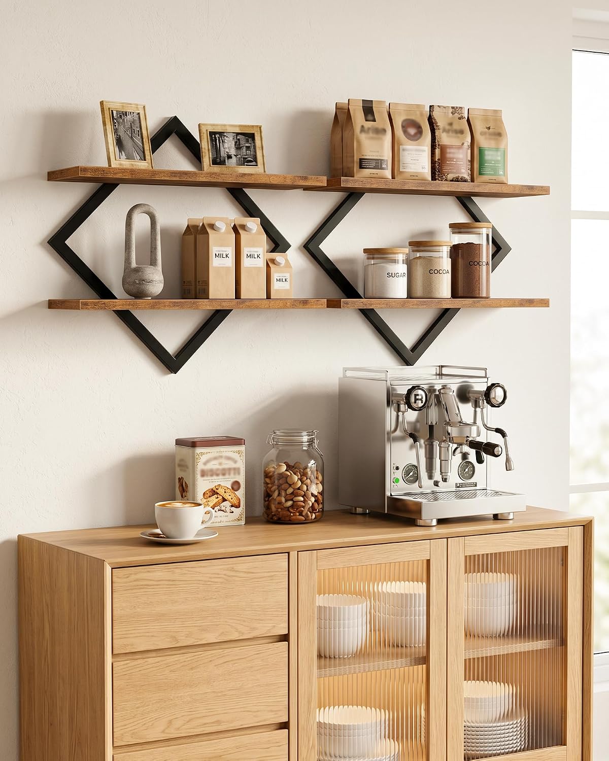 Rustic‑Brown 2‑Tier Floating Shelves Set‑of‑2