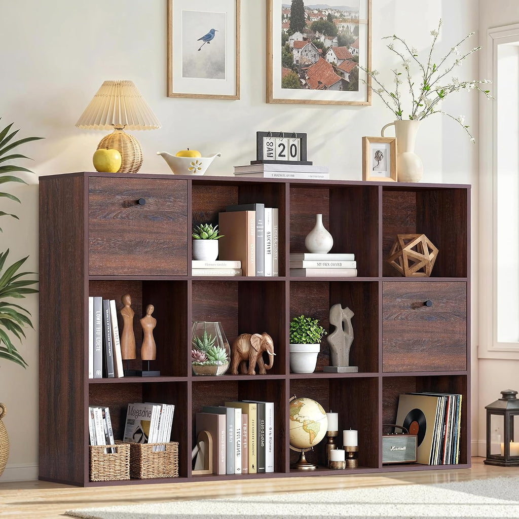 12‑Cube Bookshelf With 2 Fabric Drawers