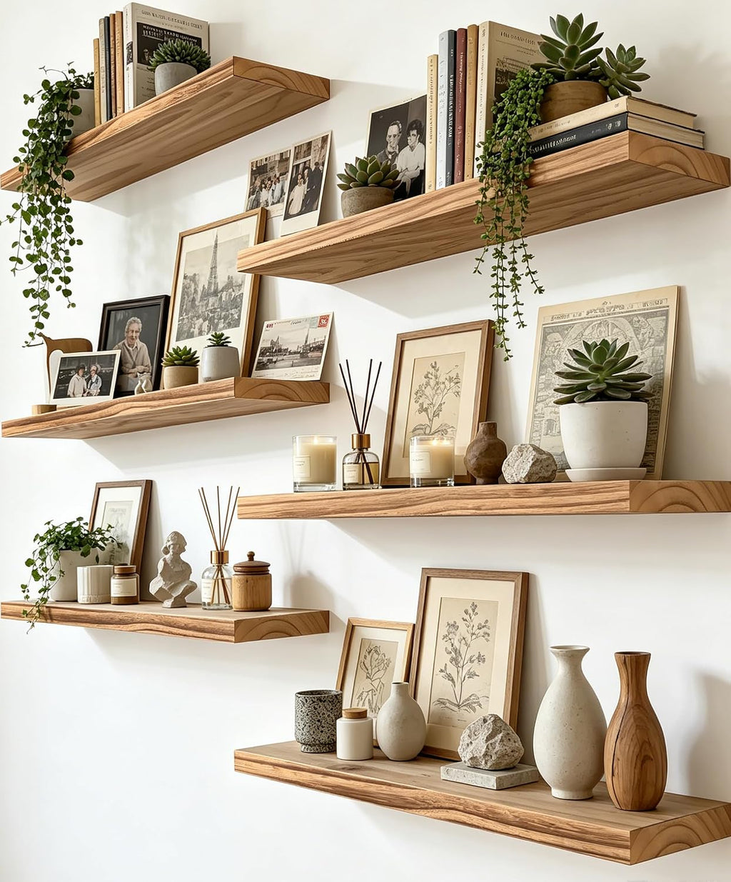 7‑Inch Rustic Floating Wood Shelves Set‑of‑6