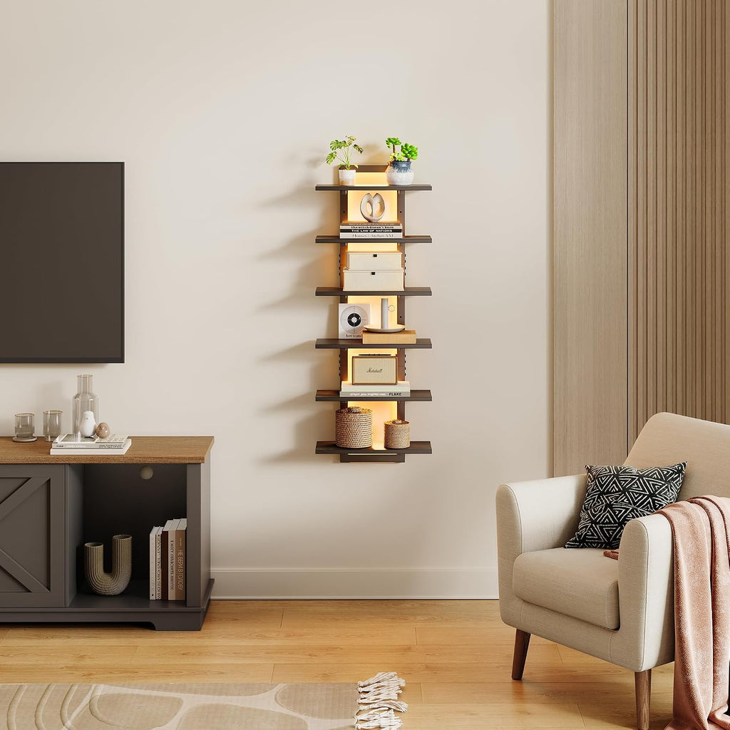 6‑Tier Vertical Floating Wall Shelf With RGB Lights