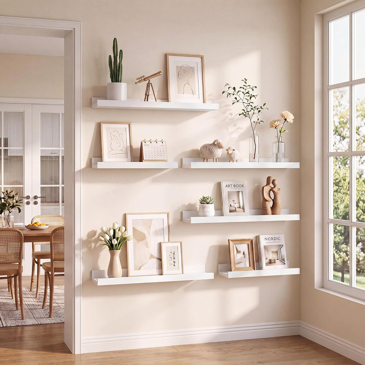 White 16‑Inch Picture Ledge Shelves Set‑of‑8