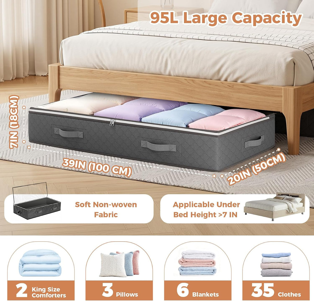 Grey 6‑Pack 95L Under‑Bed Storage Bins