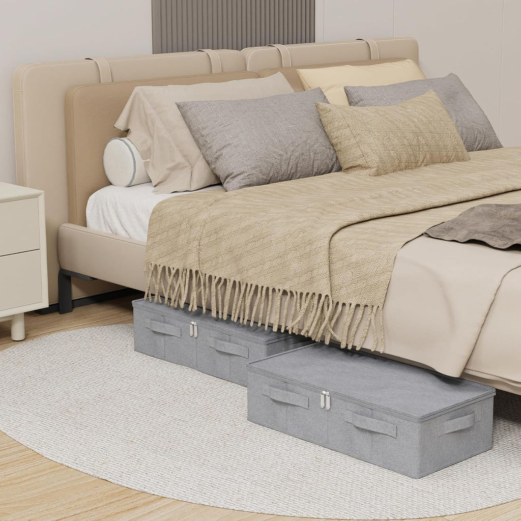 Grey 2‑Pack Under‑Bed Fabric Storage Boxes With Lids