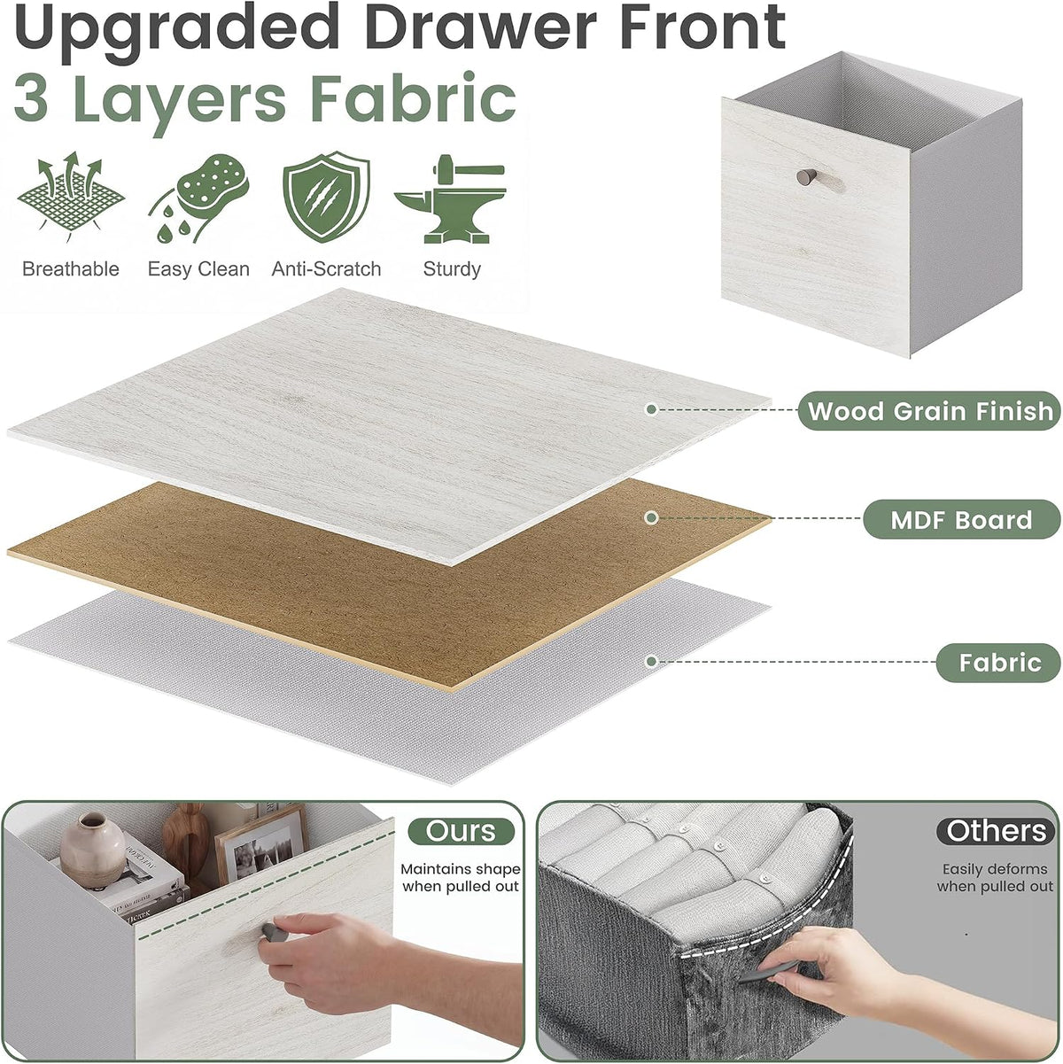 16‑Cube Bookshelf With 2 Fabric Drawers