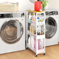 4‑Tier Slim Rolling Metal Storage Cart With Wood Top