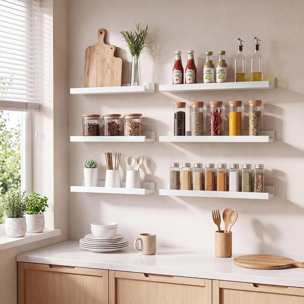 White 16‑Inch Picture Ledge Shelves Set‑of‑8