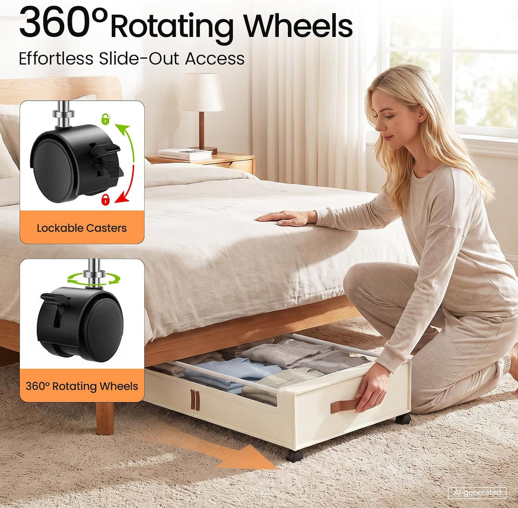 2‑Pack Rolling Under‑Bed Storage Bins With Wheels