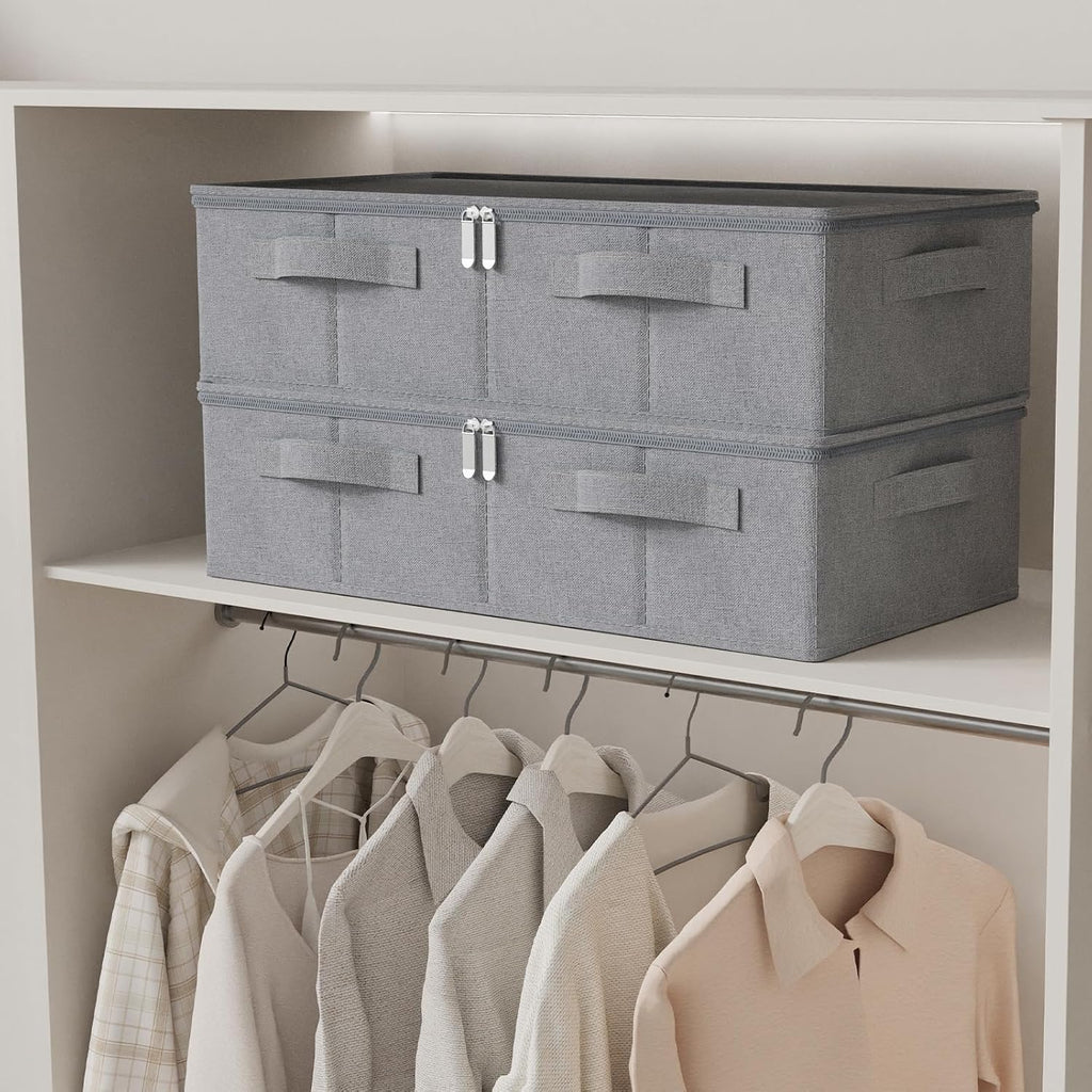 Grey 2‑Pack Under‑Bed Fabric Storage Boxes With Lids