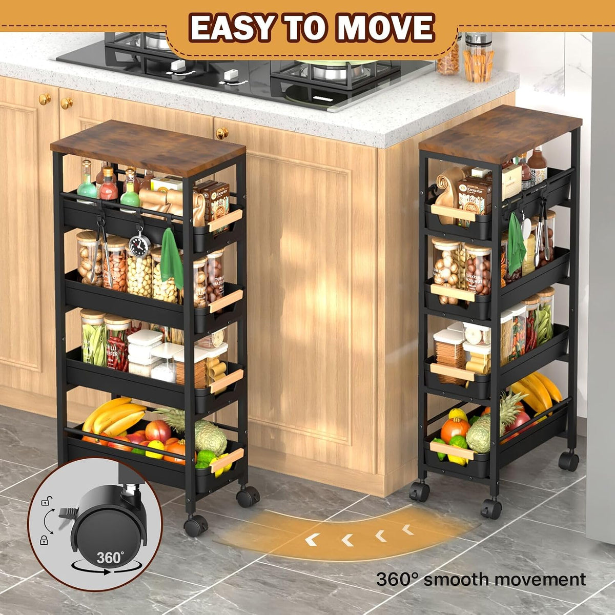 Black Slim Rolling Storage Cart
