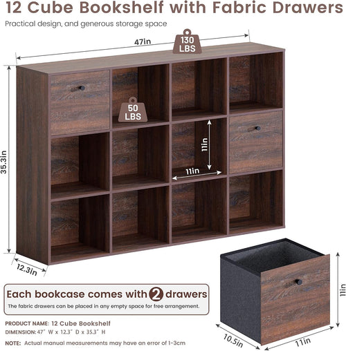 12‑Cube Bookshelf With 2 Fabric Drawers