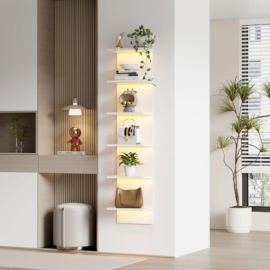 White 6‑Tier Floating Wall Shelf With RGB LED