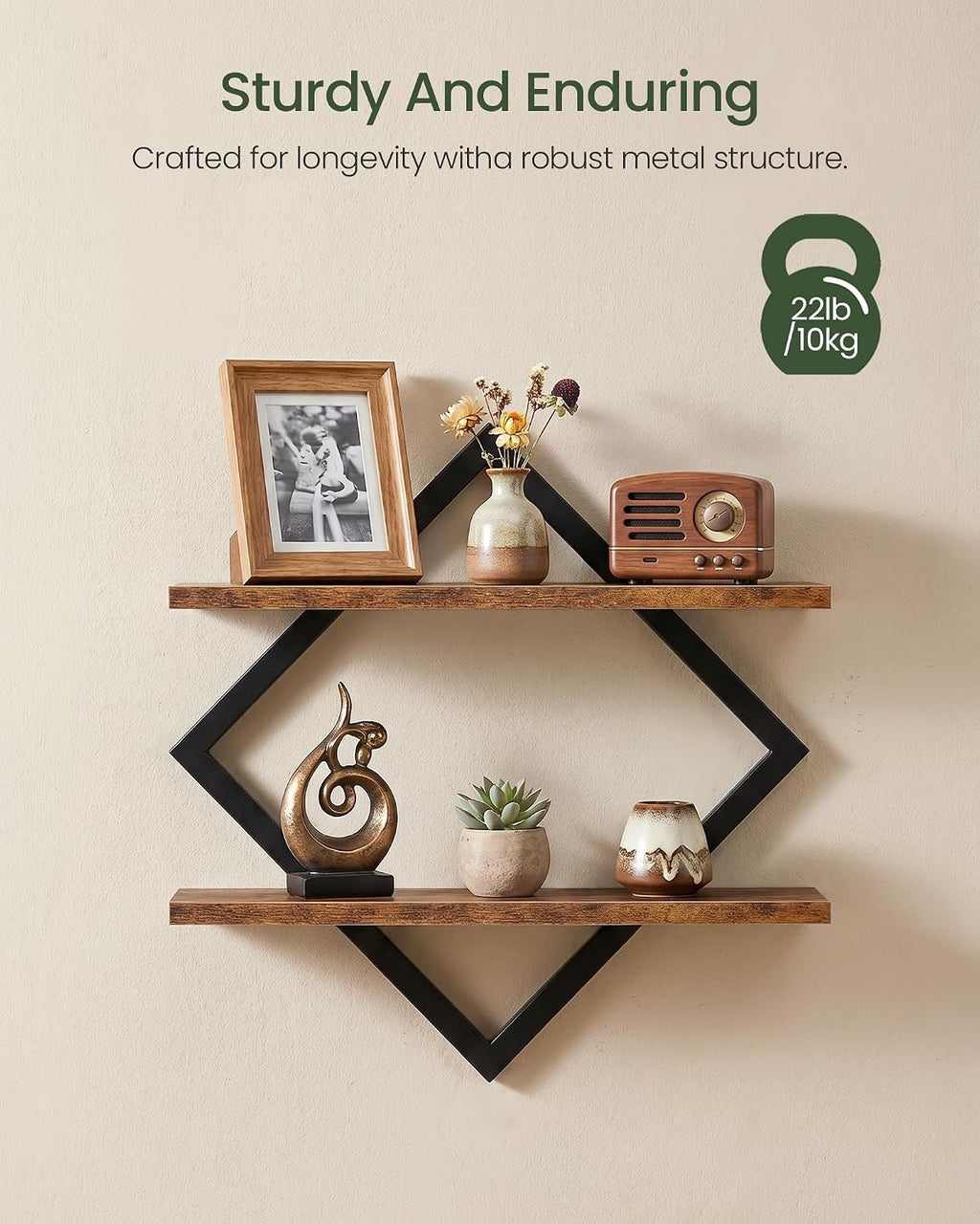 Rustic‑Brown 2‑Tier Floating Shelves Set‑of‑2