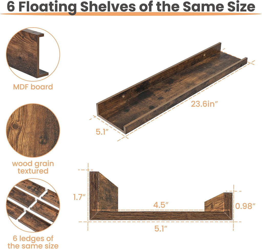 Brown 23.6‑Inch Floating Shelves Set‑of‑6